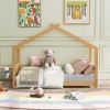 House Platform Bed with Headboard and Footboard,Roof Design,White