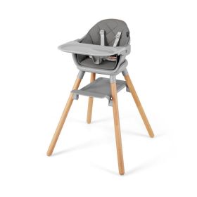 6 in 1 Convertible Highchair with Safety Harness and Removable Tray (Color: gray)