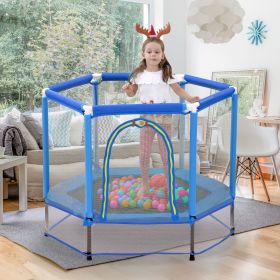 55'' Toddlers Trampoline with Safety Enclosure Net and Balls, Indoor Outdoor Mini Trampoline for Kids (Color: as Pic)
