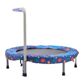 36" Kids Trampoline, 3FT Indoor Outdoor Trampoline, Foldable Mini Trampoline with Handle, Rebounder Trampoline for Toddlers (Color: Blue + Pattern, size: 36 inch)