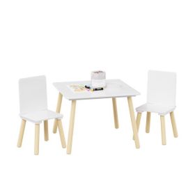 Kids Table and 2 Chairs Set, 3 Pieces Toddler Table and Chair Set, Wooden Activity Play Table Set (White) (Color: AS picture)