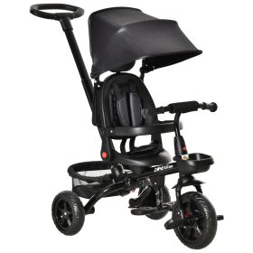 Tricycle for Toddler 4 in 1 Kids Trike with Reversible Adjustable Seat, Baby Push Bike with Removable Handle, Canopy (Color: Black)