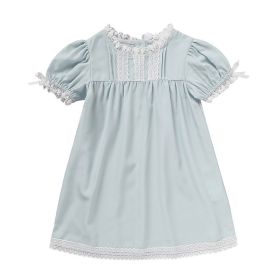 Toddler Girls Dress, Summer Lace Trim Puff Short Sleeves Crew Neck Princess Party Dress (Option: Blue-18to24 Months)