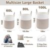 Large Woven Laundry Basket Hamper,60L Cotton Rope Storage Bin for Blankets,Toys and Clothes,Decorative Tall Nursery Hamper for Living Room