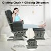 Wood Glider and Ottoman Set with Padded Armrests and Detachable Cushion