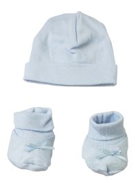 Preemie Baby Cap & Bootie Set (Color: Blue)
